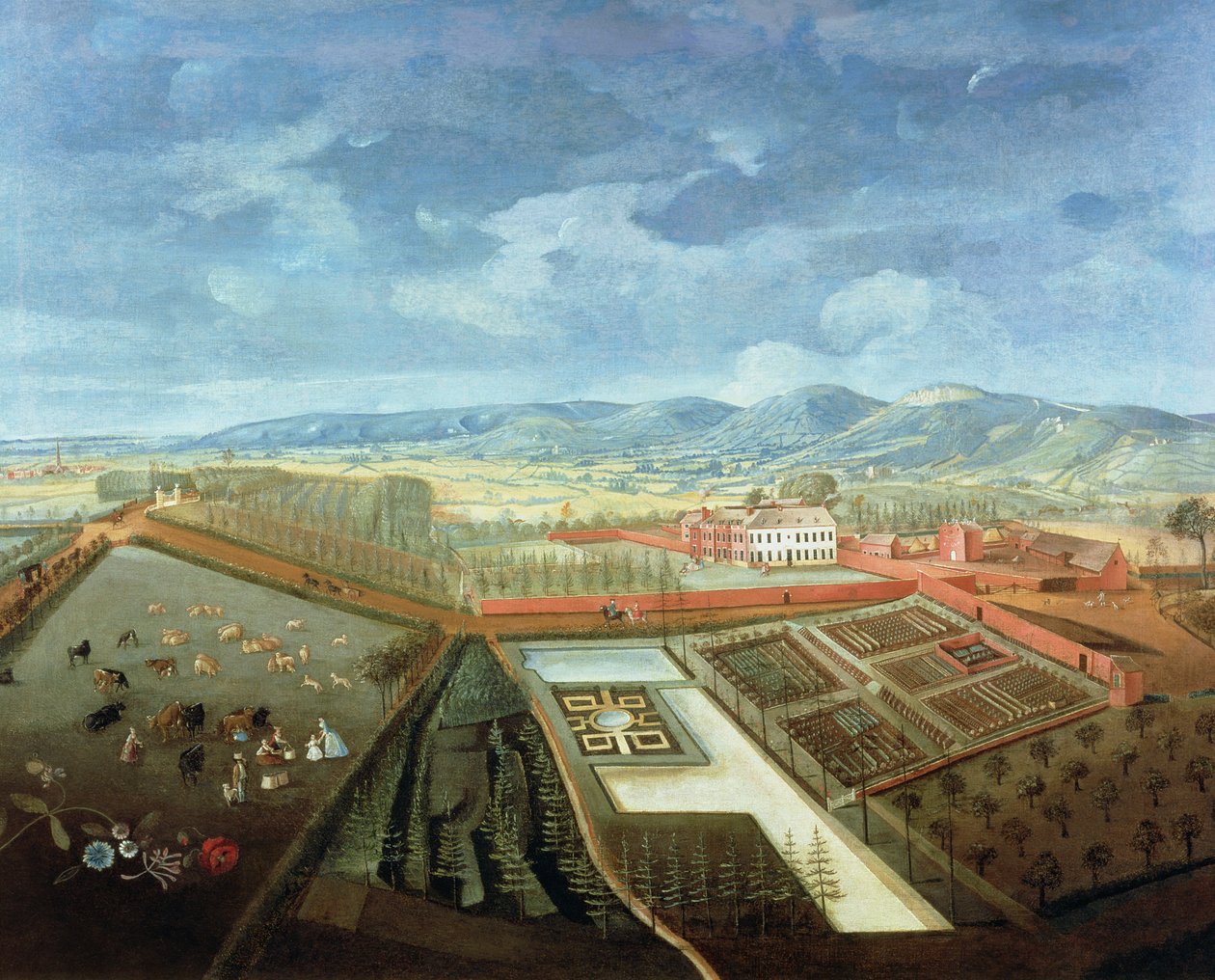 Panoramaudsigt over Charlton Park, ca. 1745 (se 18173 for detaljer) af Thomas Robins
