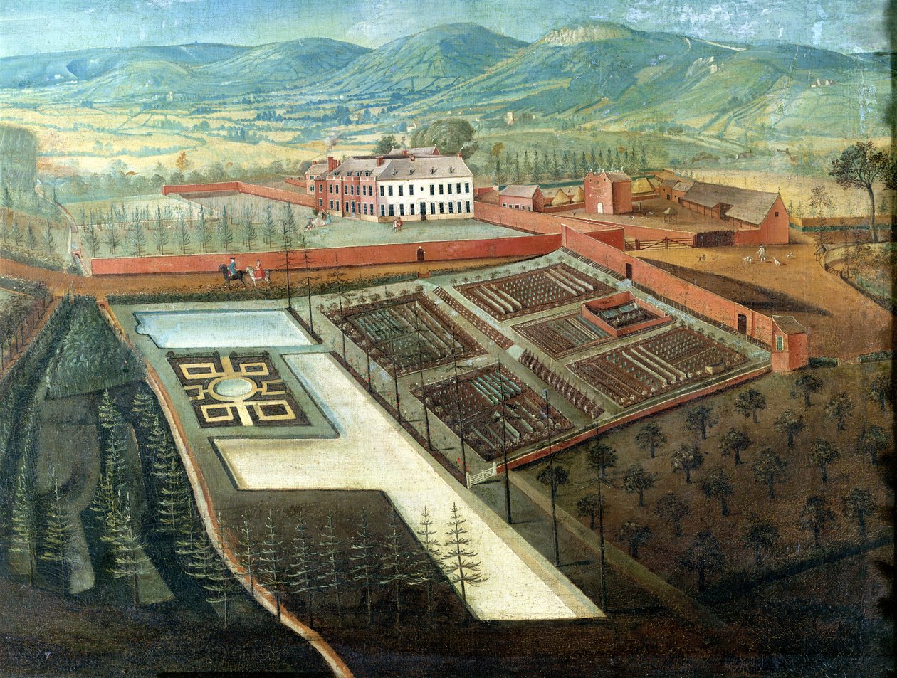 Vegetable Garden, detalje af panoramaudsigt over Charlton Park, ca. 1745 (detaljer fra 18136) af Thomas Robins
