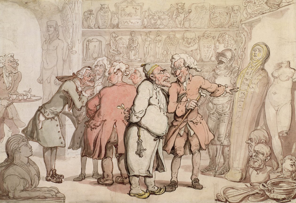 En gruppe antikforskere, ca.1805 (pen og blæk med wc på papir) af Thomas Rowlandson