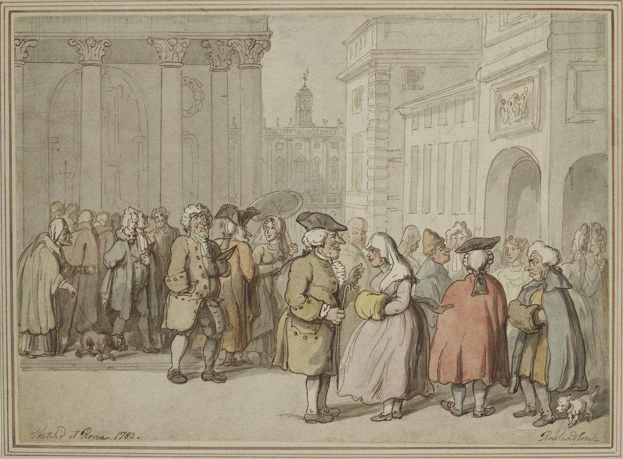 En gruppe skitseret i Rom (pen og rødbrun blæk og akvarel over tegninger i grafit) af Thomas Rowlandson