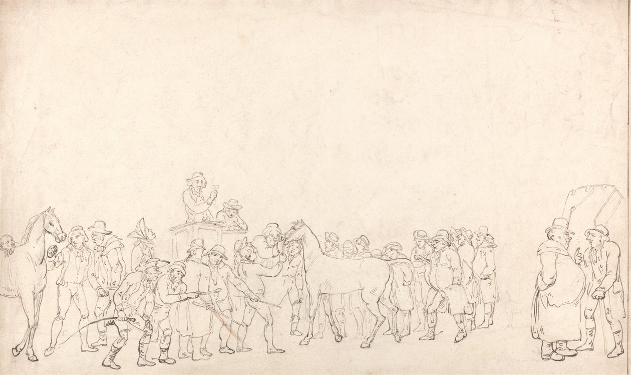 Et hestesalg på Hopkinss depot (en oversigt) af Thomas Rowlandson