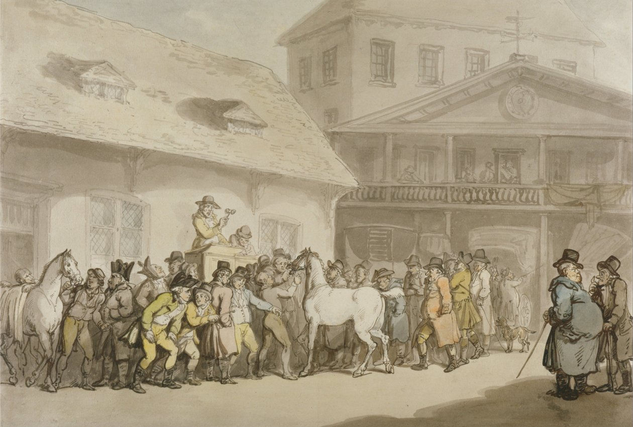 Et hestesalg i Hopkinss depot, Barbican af Thomas Rowlandson