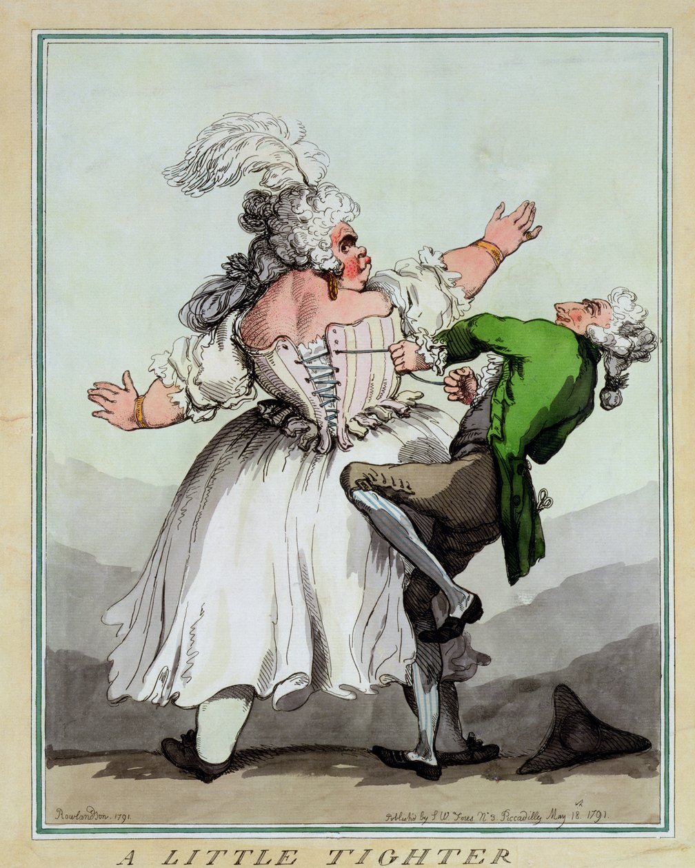 Lidt strammere, pub. af S.W. Fores, 1791 (farvet radering) (par 125714) af Thomas Rowlandson