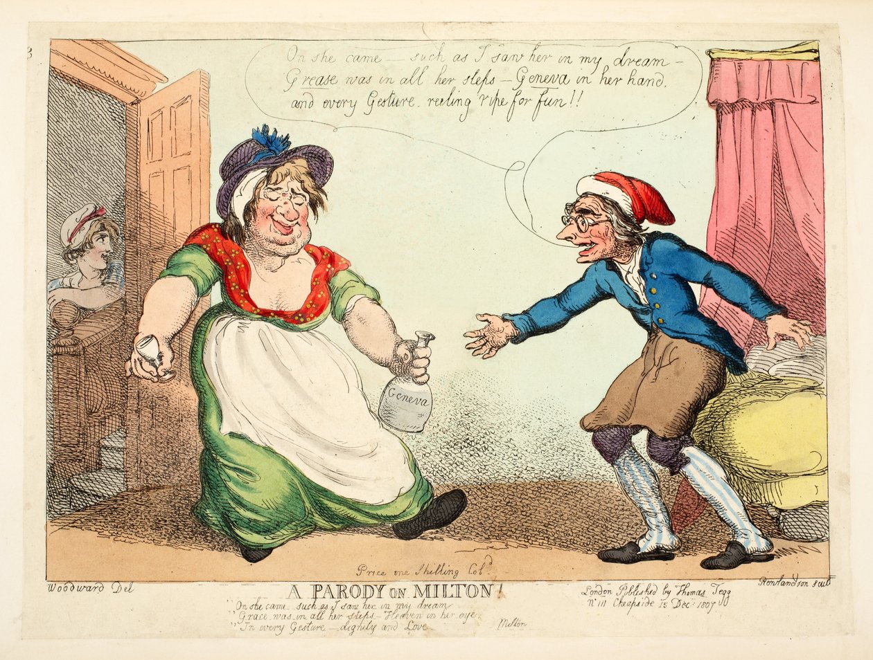 En parodi på Milton, pub. 1807 (håndfarvet radering) af Thomas Rowlandson