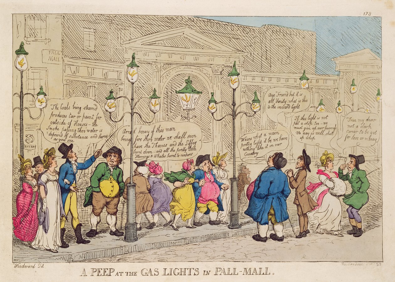 Et kig på gaslygterne i Pall Mall af Thomas Rowlandson