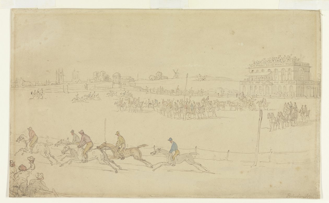A Race of the Knavesmire i York (pen og blæk med wc på papir) af Thomas Rowlandson