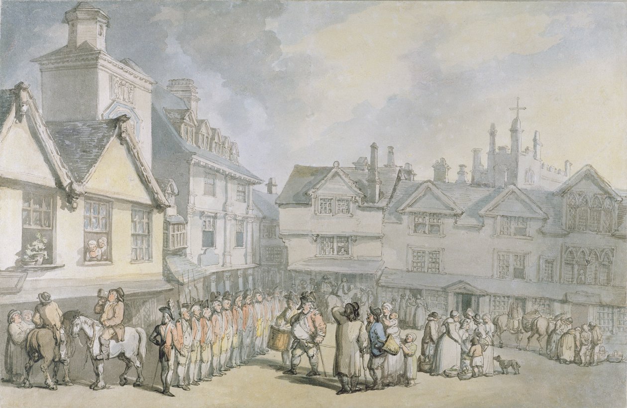 En anmeldelse på en markedsplads, ca. 1790 (pen og blæk med wc på papir) af Thomas Rowlandson