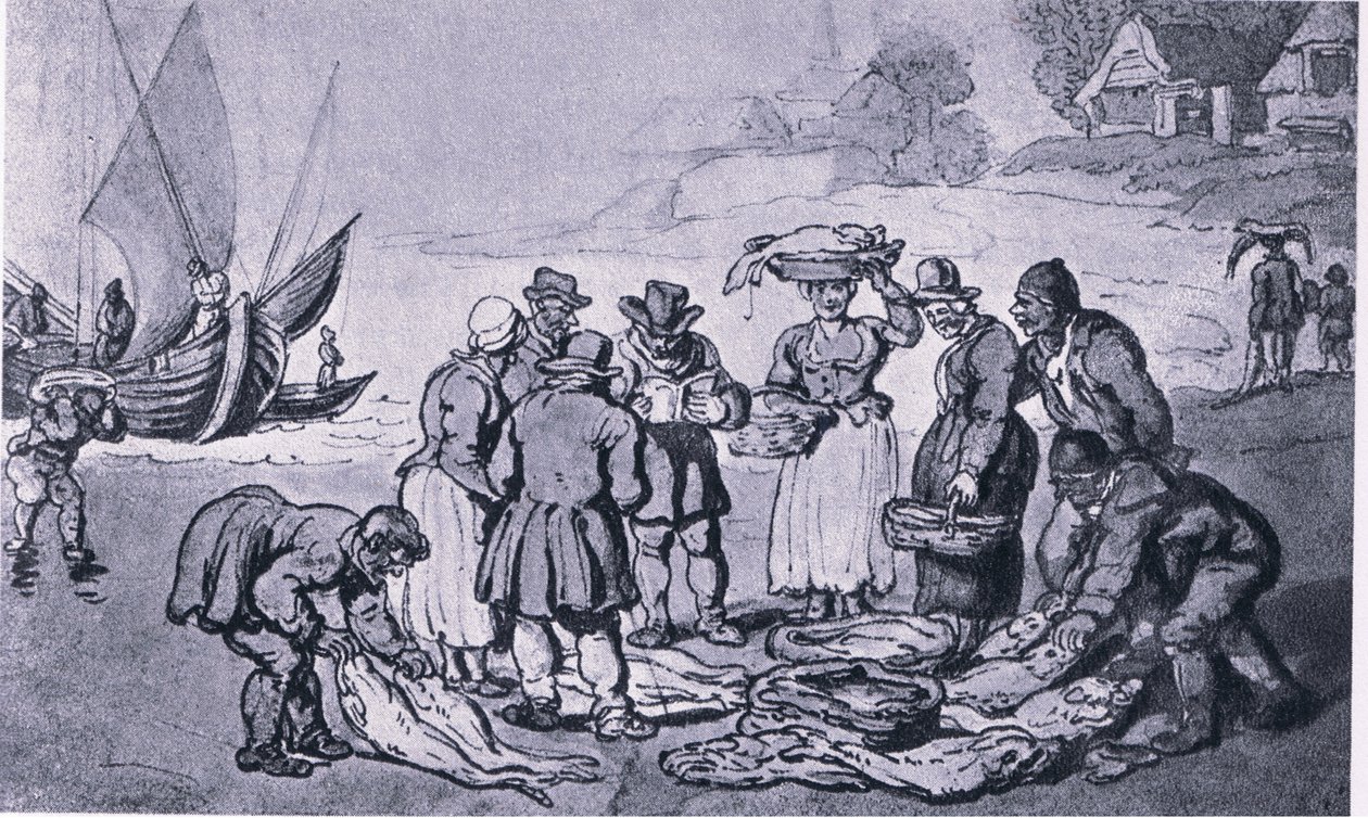 Et fiskemarked på stranden af Thomas Rowlandson