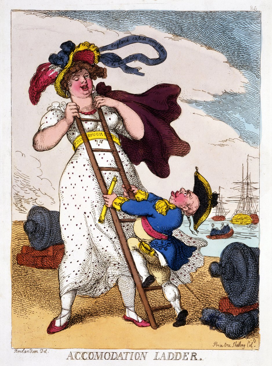 Accommodation Ladder, 1811 (håndfarvet gravering) af Thomas Rowlandson