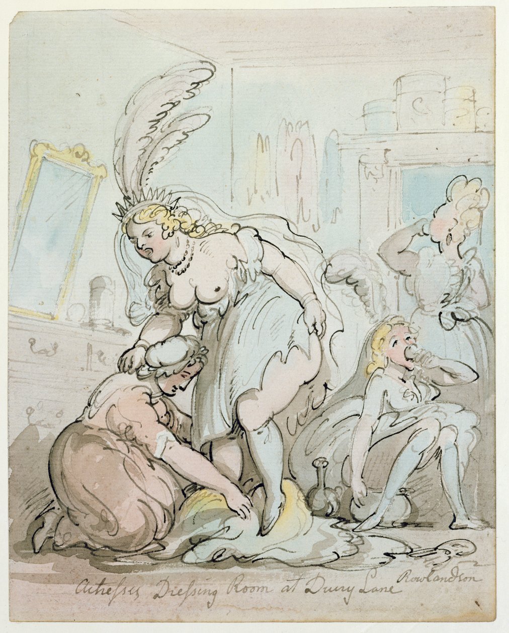 Skuespillerinders omklædningsrum på Drury Lane (pen & blæk og wc på papir) af Thomas Rowlandson