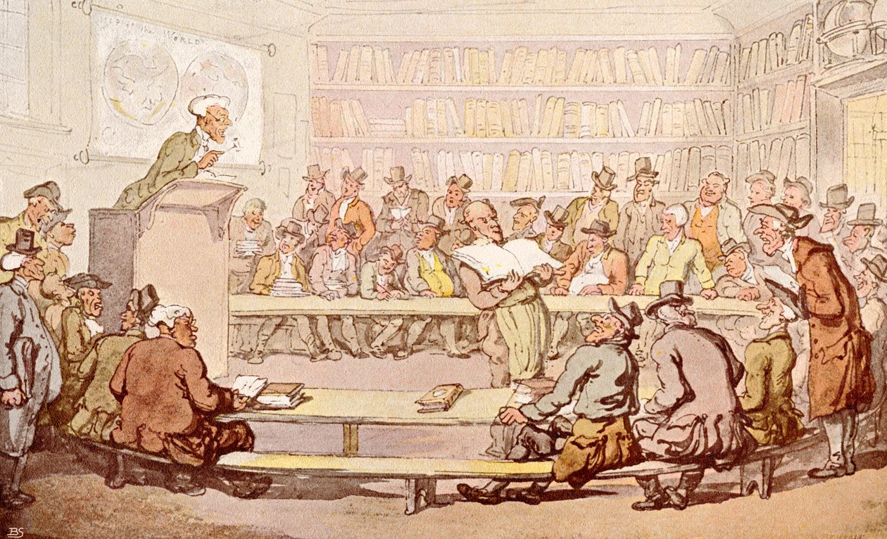 Et auktionsrum fra det 18. århundrede fra The Connoisseur Magazine, udgivet 1902 af Thomas Rowlandson