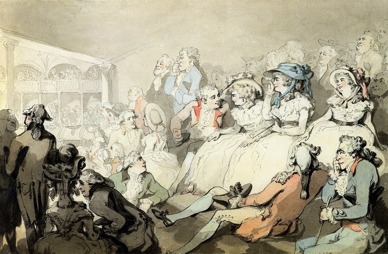 An Audience Watching a Play, ca. 1785 (pen og blæk og wc på papir) af Thomas Rowlandson