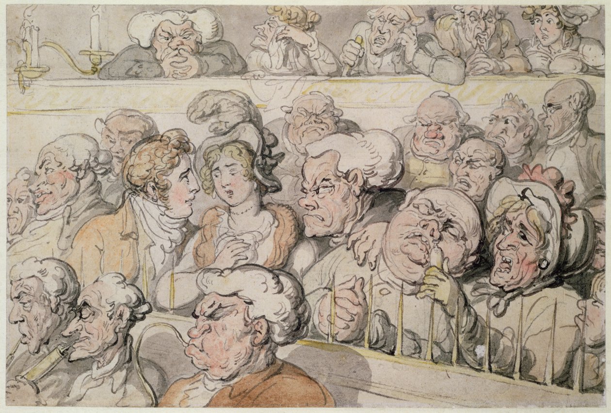 At the Theatre, In the Pit (pen, wc og blyant på papir) af Thomas Rowlandson