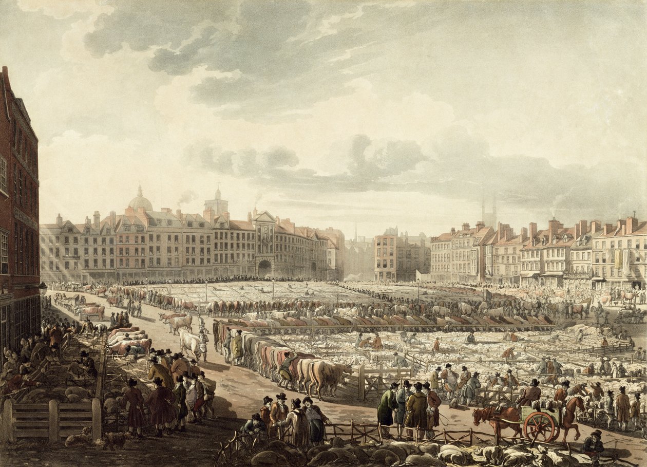 Fugleperspektiv af Smithfield Market (akvatint) af Thomas Rowlandson