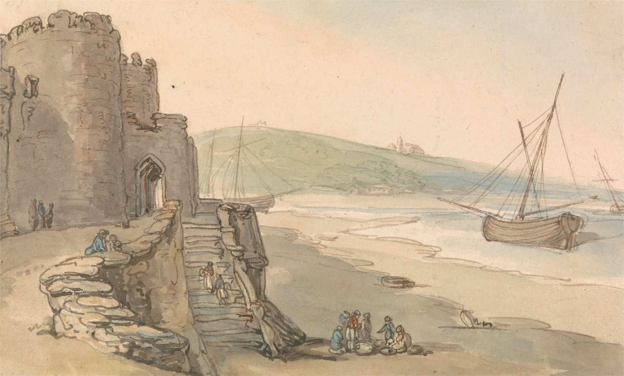 Caernarvon Slot, indgang til et tårn af Thomas Rowlandson