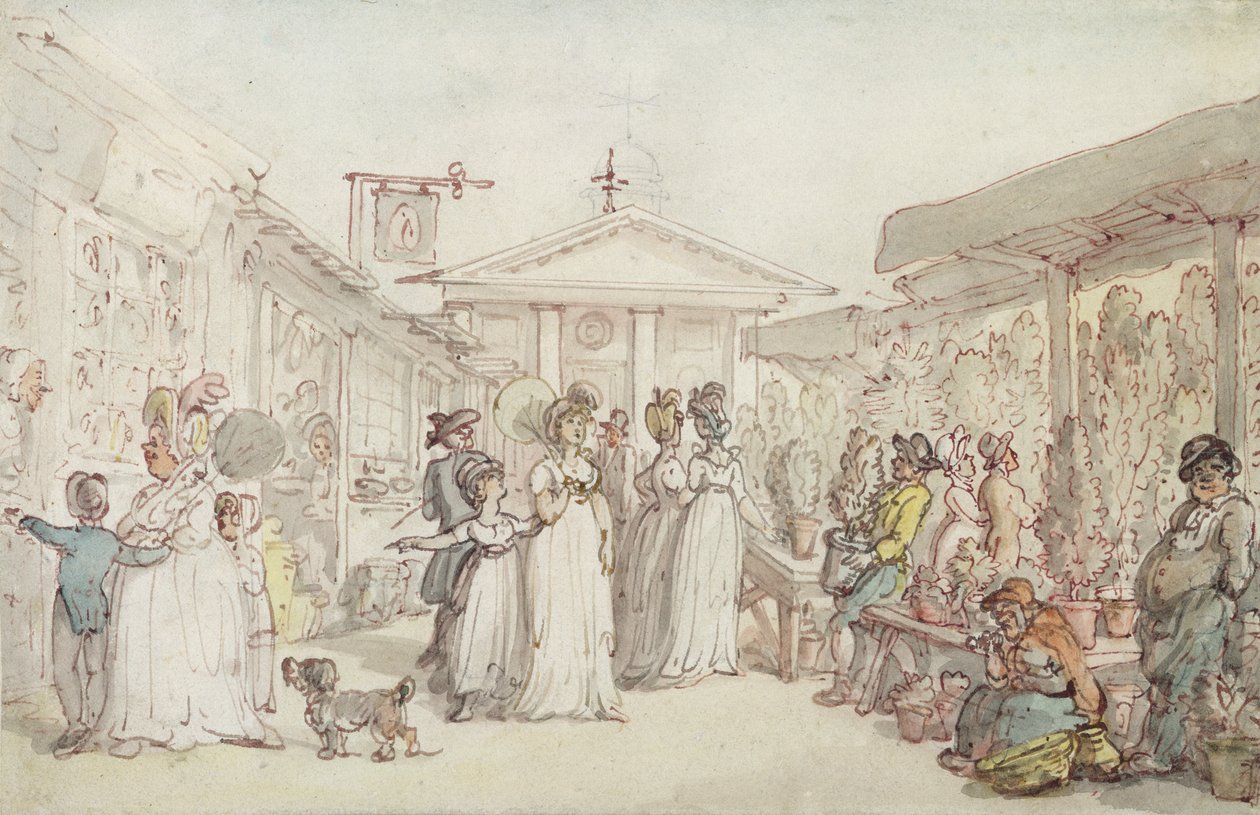 Covent Garden Market, ca.1795-1810 (pen og blæk, vk og blyant på vævet papir) af Thomas Rowlandson
