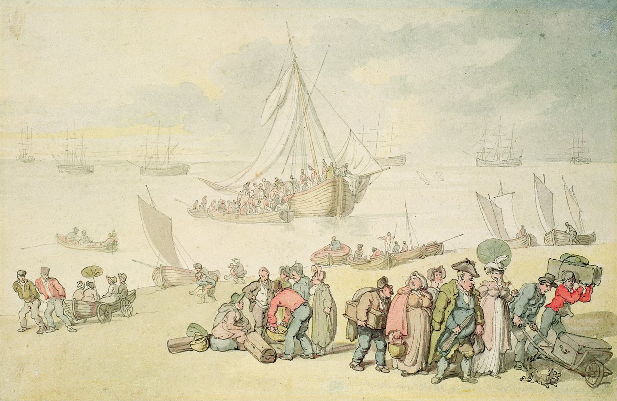 Landstigning ved Medina-floden, Isle of Wight (wc og pen og blæk på papir) af Thomas Rowlandson