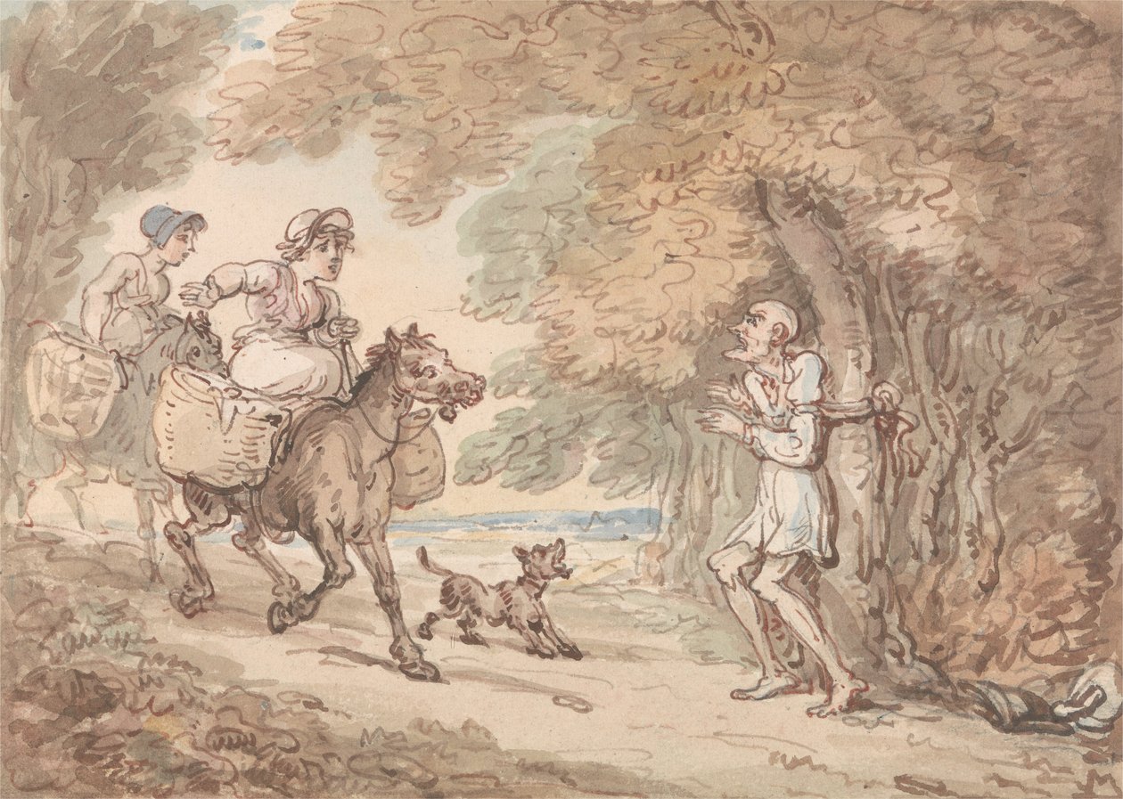 Dr. Syntax bundet til et træ af motorvejsfolk af Thomas Rowlandson