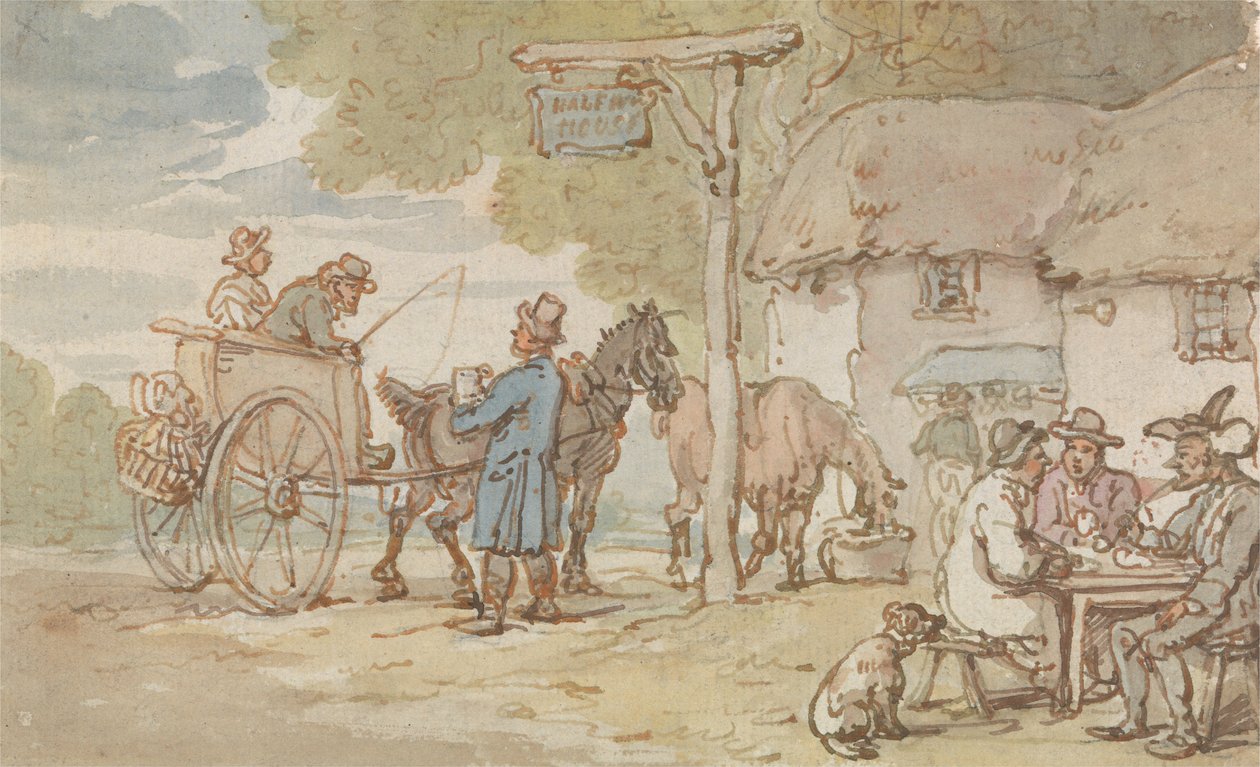 Dr Syntax uden for Halfway House af Thomas Rowlandson