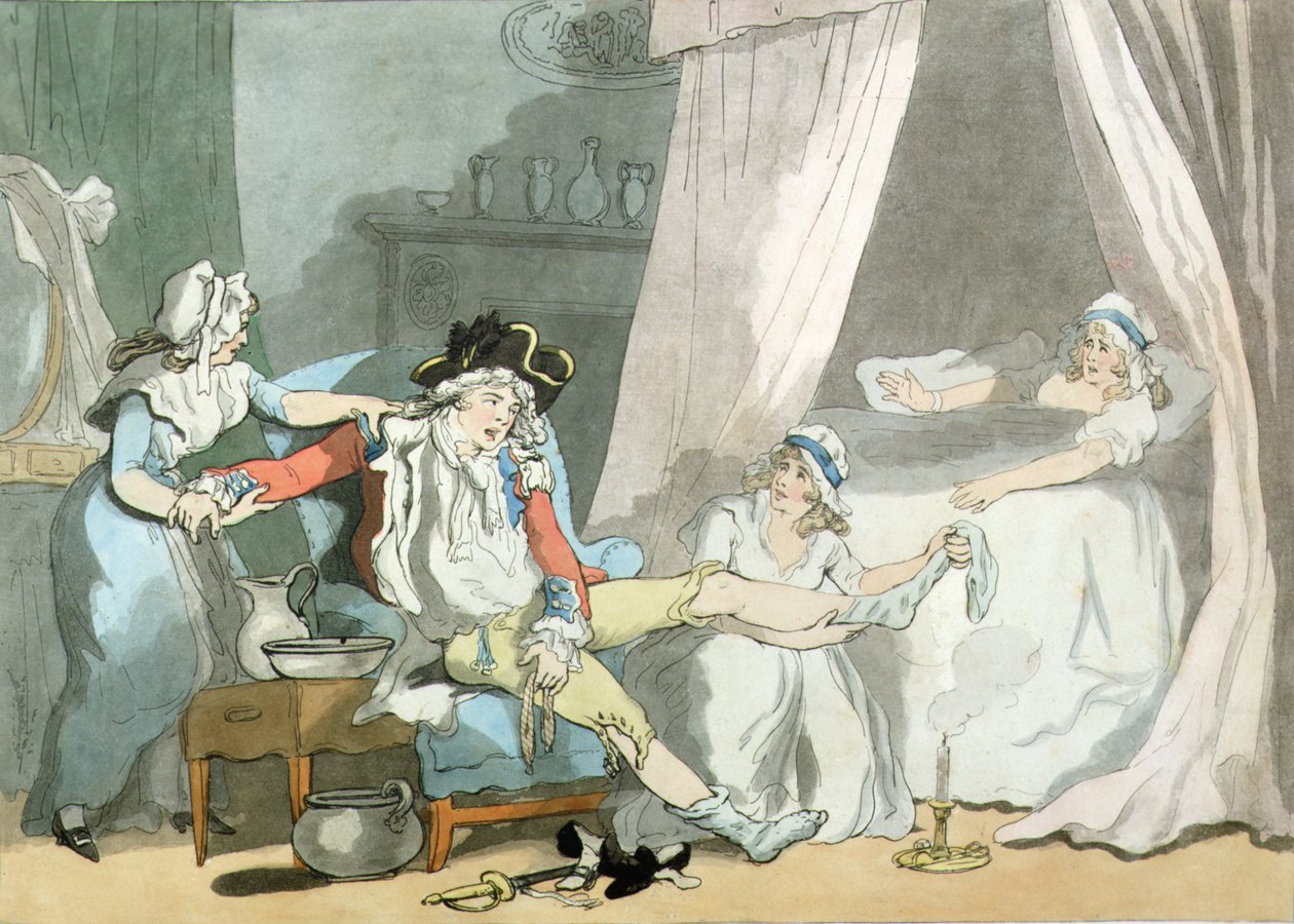 Fire oClock in Town, pub. 1788 (farvet radering med akvatint) (par 125721) af Thomas Rowlandson