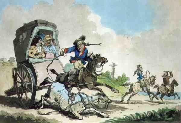 French Travelling, eller The First Stage from Calais, aquatineret af Francis Jukes (1747-1812), pub. af T. Smith, 1785 (farvet radering med akvatint) (par 125733) af Thomas Rowlandson