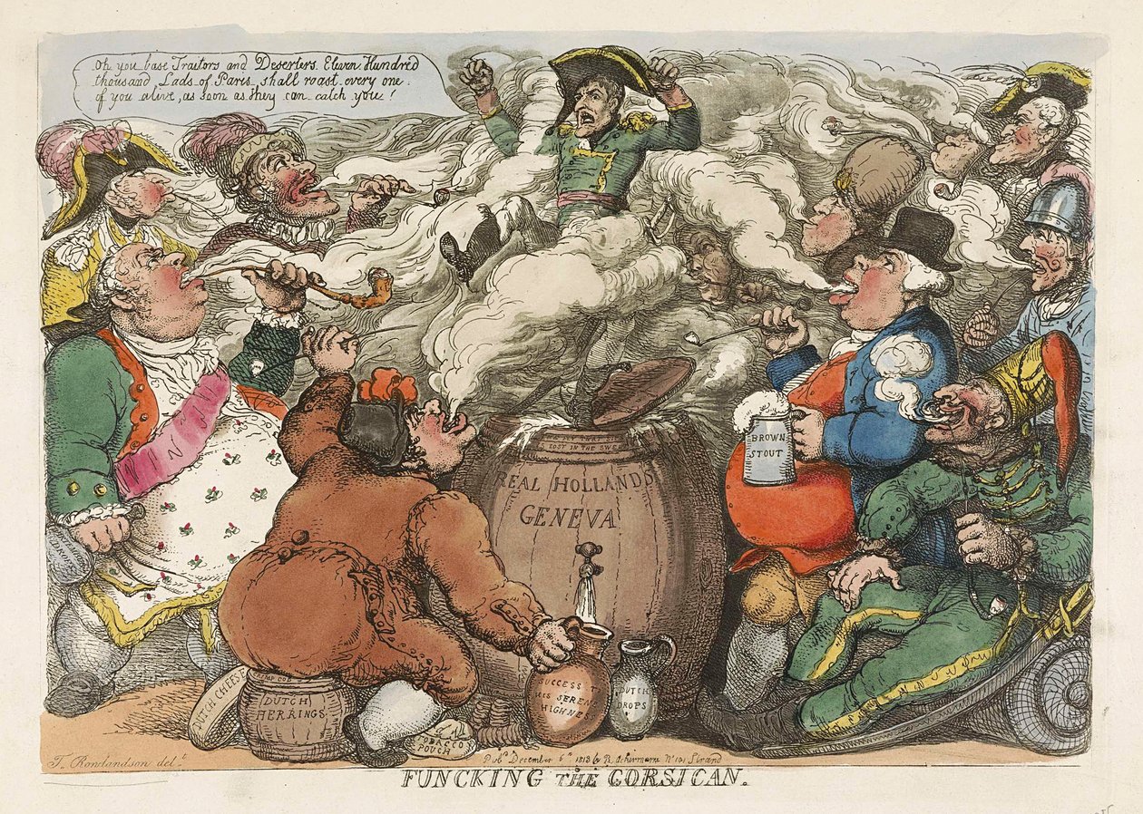Funcking the Corsican, pub. 1813 (håndfarvet gravering) af Thomas Rowlandson