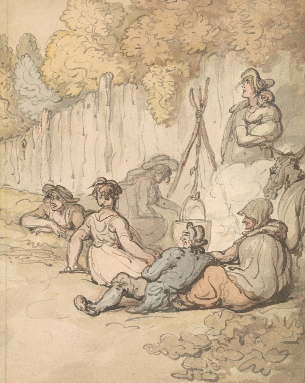 Sigøjnere laver mad på åben ild af Thomas Rowlandson