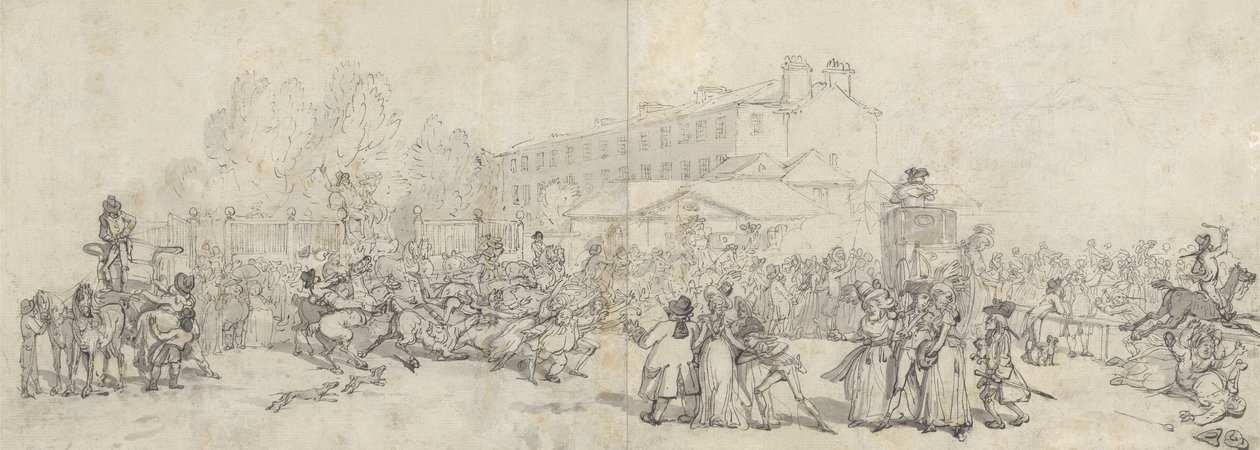 Hyde Park Corner (pen og blæk med vask og grafit på papir) af Thomas Rowlandson