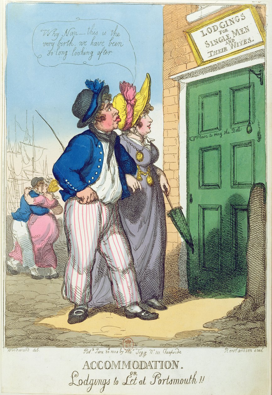 Indkvartering for enlige mænd og deres hustruer i Portsmouth, 1808 af Thomas Rowlandson