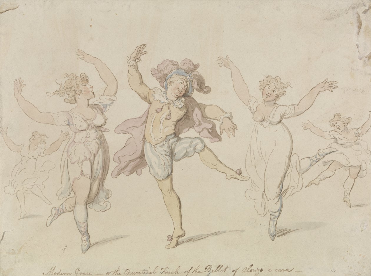 Modern Grace eller The Operatical Finale of Ballet of Alonzo e caro (wc med pen og blæk på vævet papir) af Thomas Rowlandson
