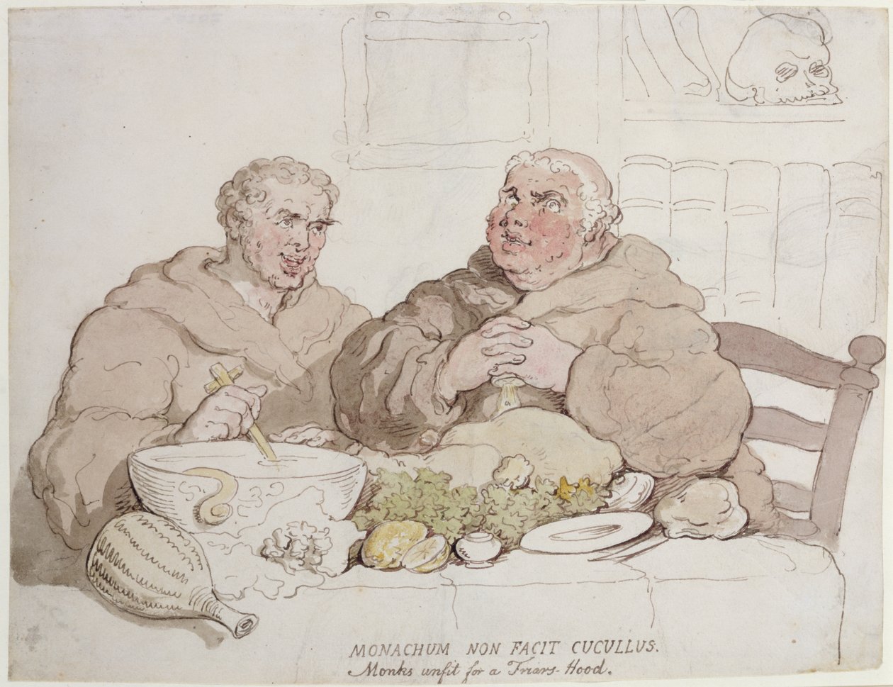 Monks Unfit for a Friars Hood (pen & blæk og wc på papir) af Thomas Rowlandson