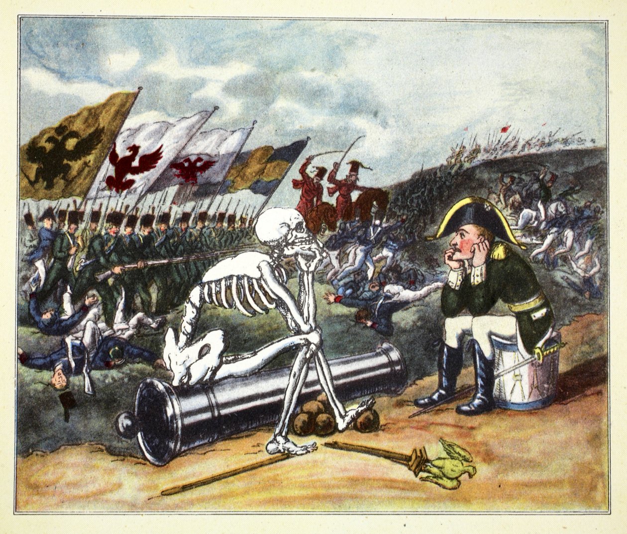 Napoleon på slagmarken i Leipzig, 1813 (håndfarvet gravering) af Thomas Rowlandson