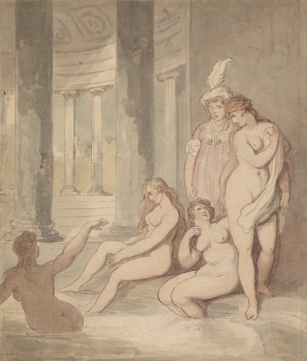 Nymfer ved et romersk bad af Thomas Rowlandson
