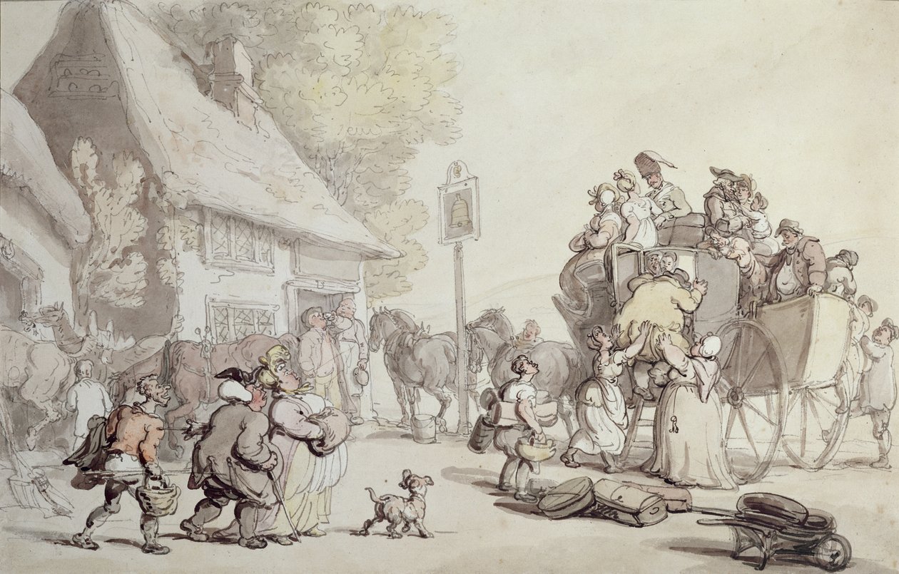 Uden for kroen (wc på papir) af Thomas Rowlandson