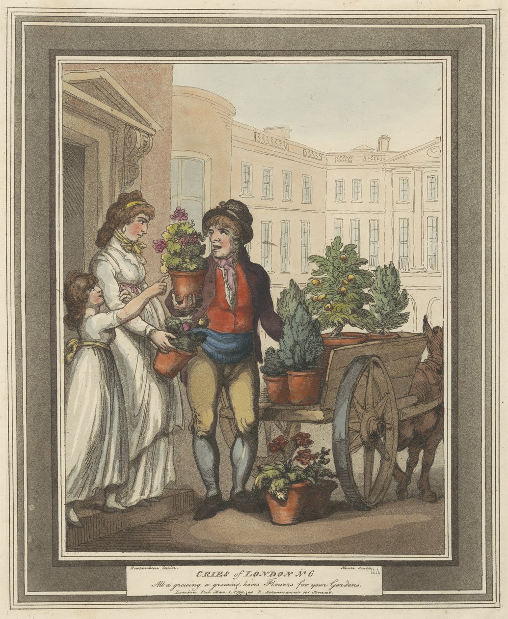 Plade 5 fra Cries of London, 1799 (håndfarvet radering) af Thomas Rowlandson
