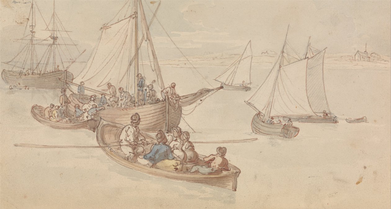Lystfartøjer i en flodmunding af Thomas Rowlandson
