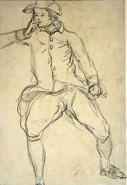 Skitse af en mand (pen & blæk, blyant & wc på papir lagt på mount) (verso af 238963) af Thomas Rowlandson
