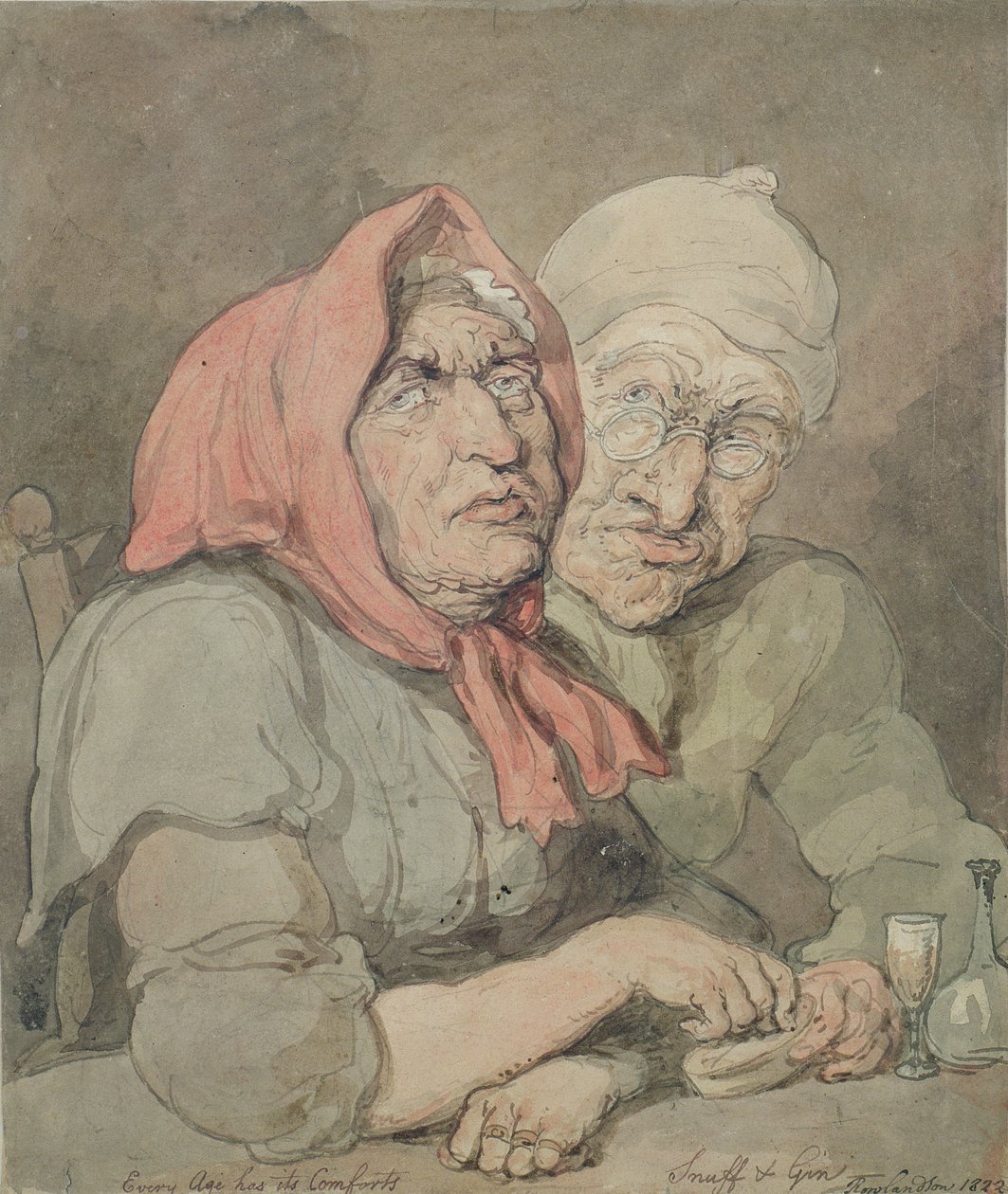 Snus og Gin (pen og blæk) af Thomas Rowlandson