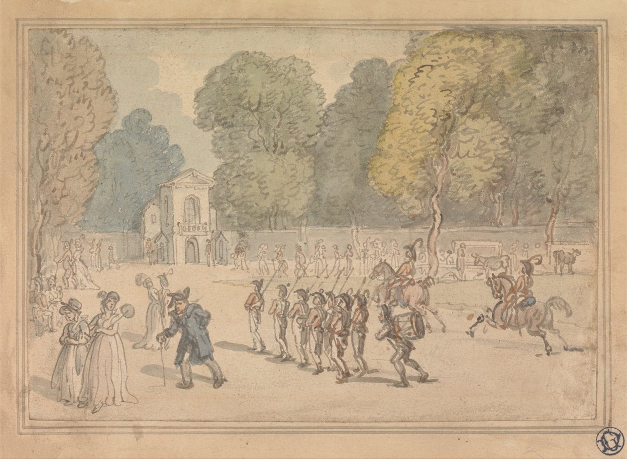 Soldater i St. James Park af Thomas Rowlandson