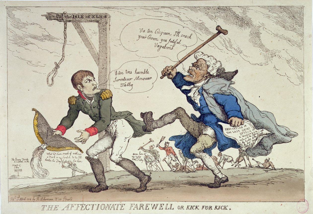 The Affectionate Farewell or, Kick for Kick, udgivet af R. Ackermann, 17. april 1814 af Thomas Rowlandson