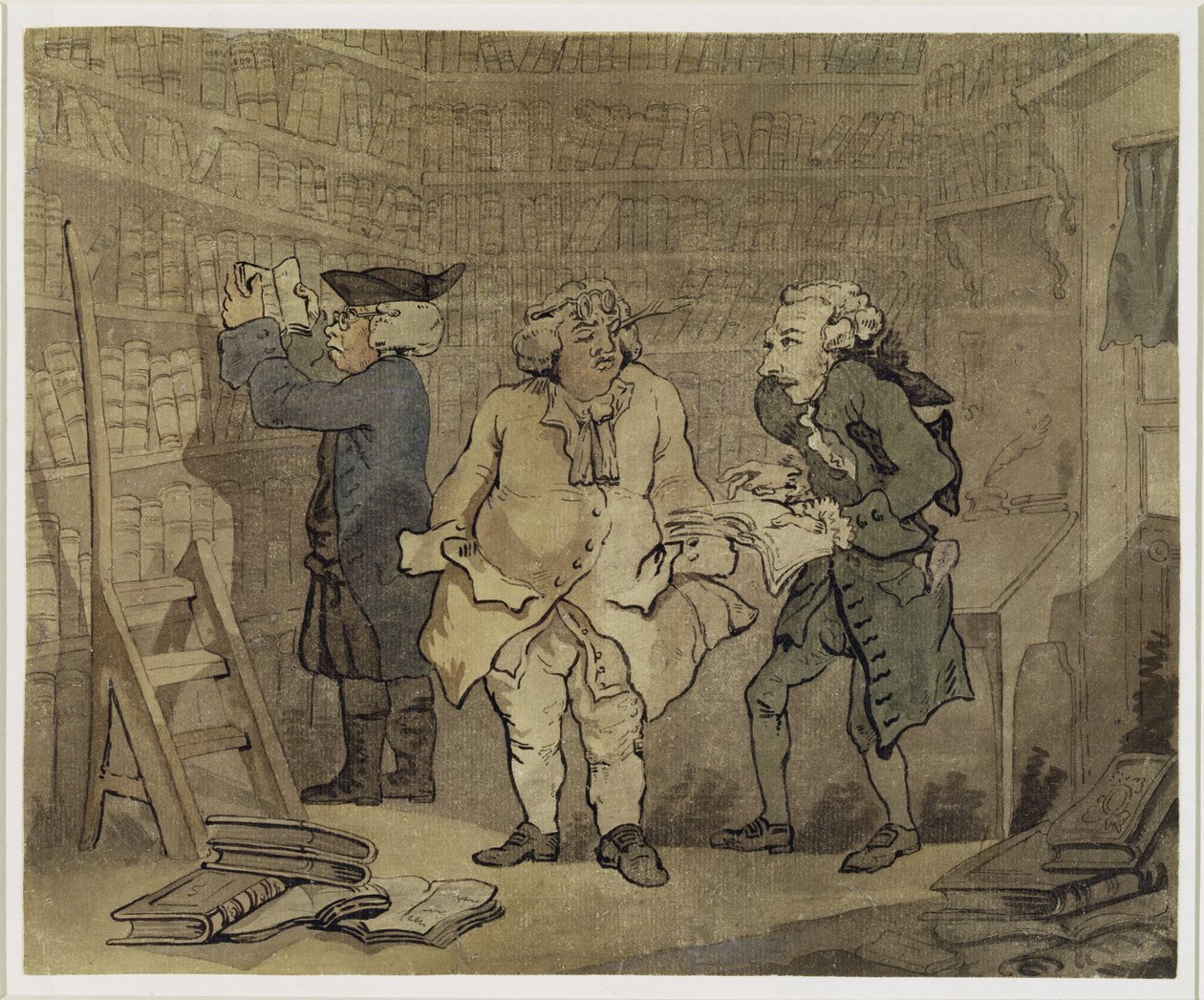 Forfatteren og hans forlag, 1784 (grå vask og wc over blyant på lagt papir) af Thomas Rowlandson