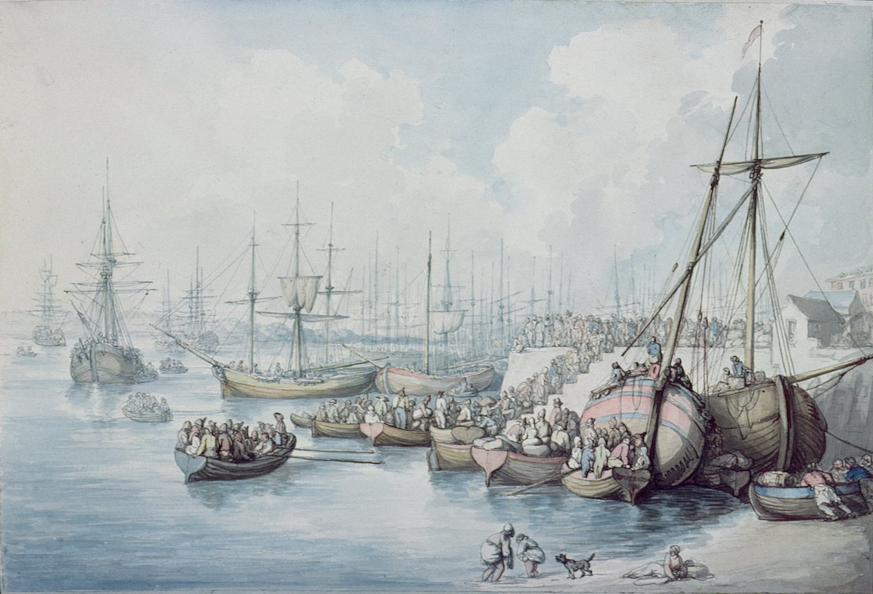 Royalisternes landgang i Toulon ved Southampton i 1794 af Thomas Rowlandson