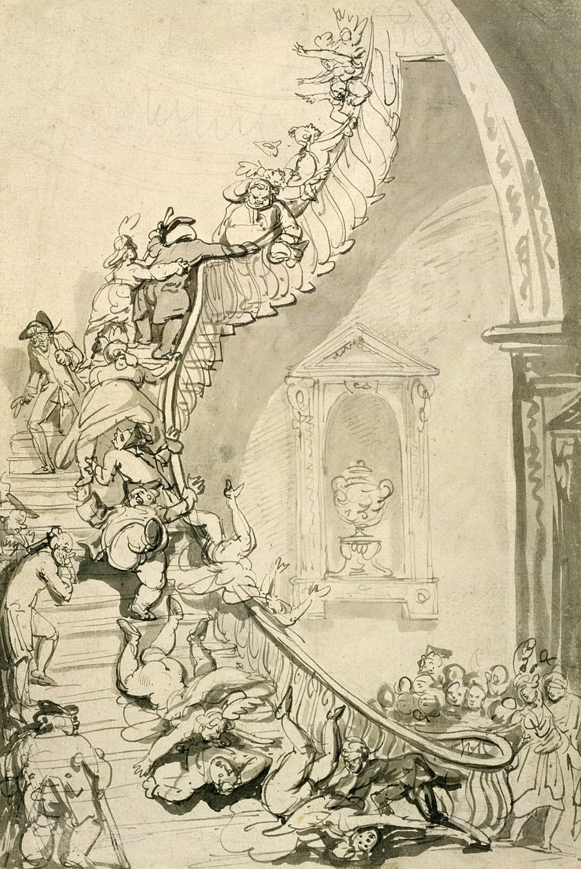 The Exhibition Starecase (pen og blæk med vask på papir) af Thomas Rowlandson