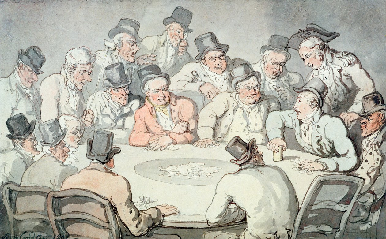 Spillebordet (pen og blæk og wc på papir) af Thomas Rowlandson