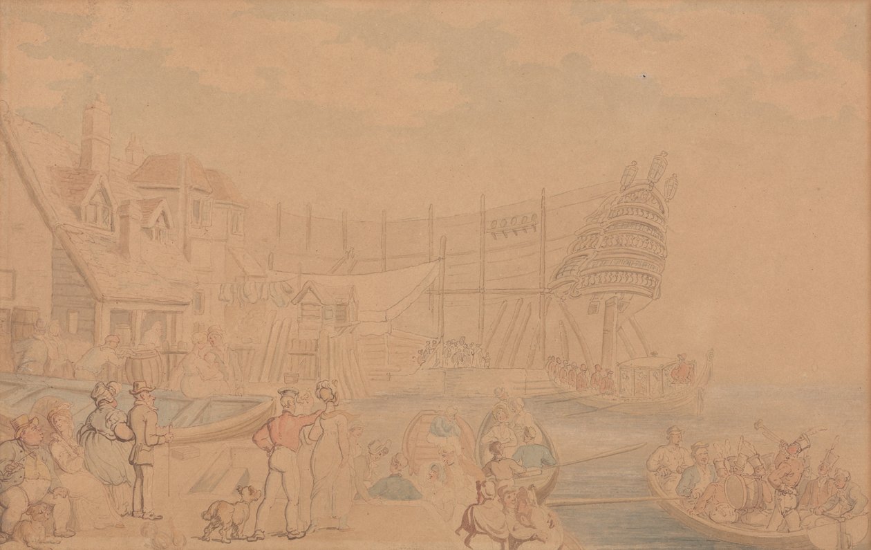 Lancering af et skib af Thomas Rowlandson