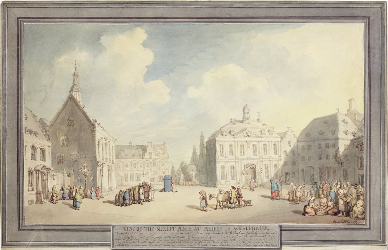 Markedspladsen i Juliers i Westfalen, 1791 (pen og blæk og akvarel over grafit på papir) af Thomas Rowlandson
