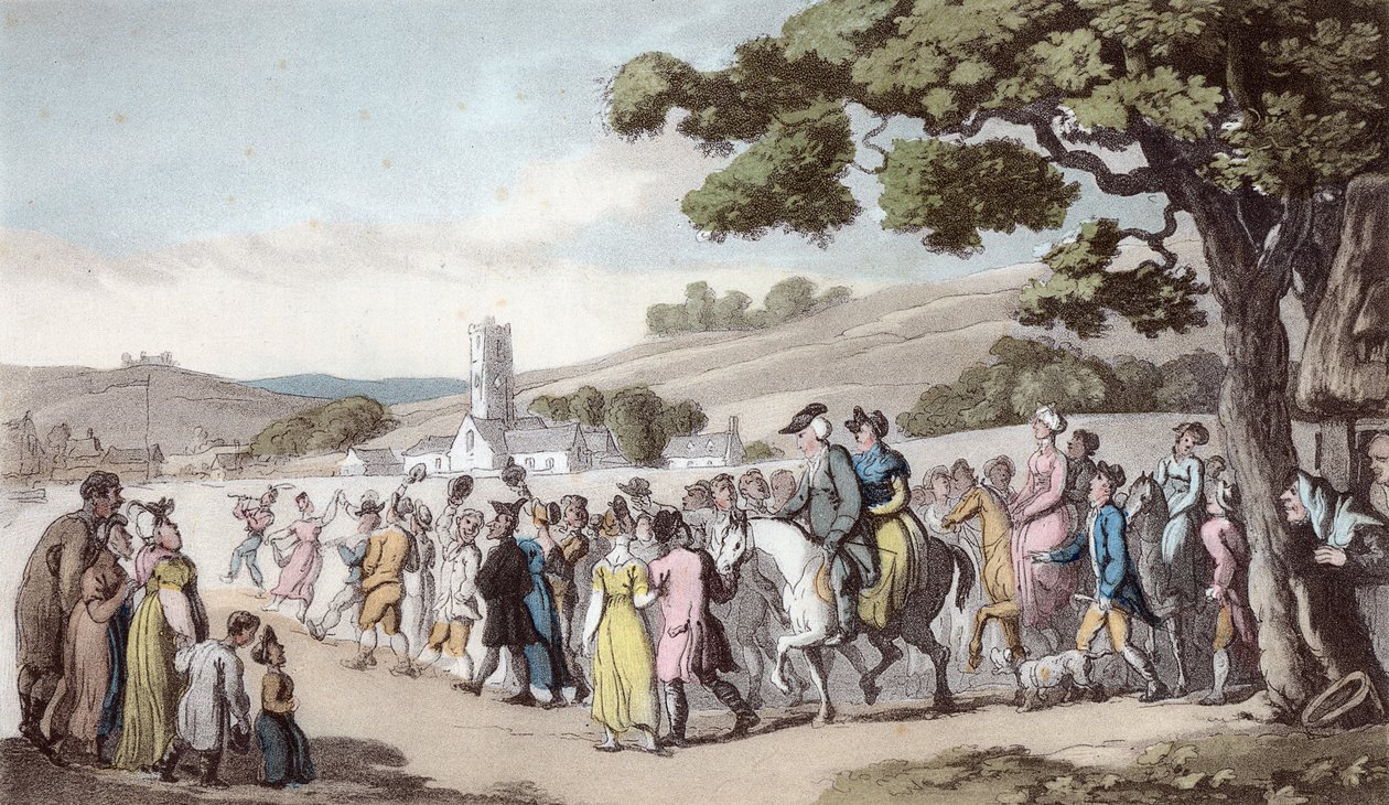 The Welcome, illustration fra "The Vicar of Wakefield" af Oliver Goldsmith, udgivet af Oliver Goldsmith. Ackermann, 1817 (håndkoloreret akvatint) af Thomas Rowlandson