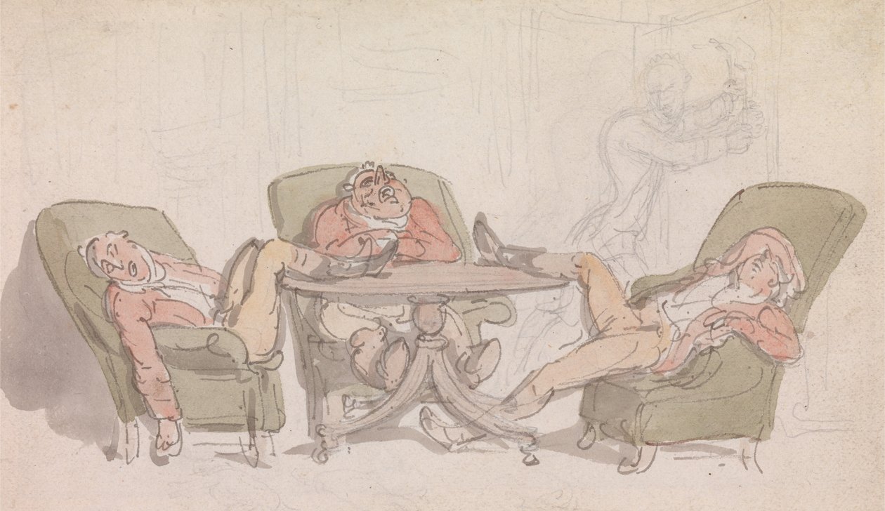 Tre sportsfolk, der sover ved bordet i deres stole af Thomas Rowlandson