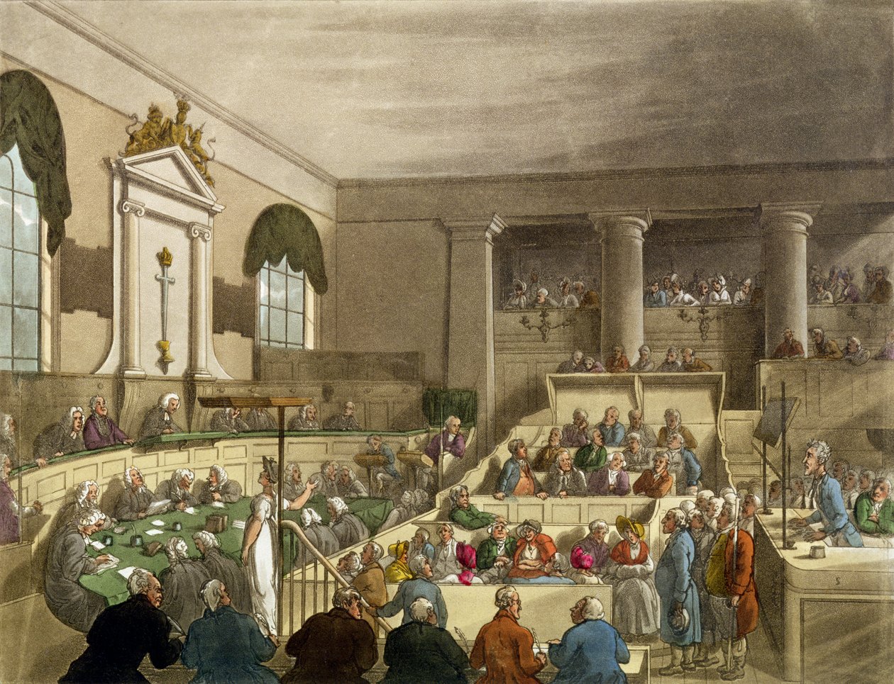 Retssag i gang ved Old Bailey af Thomas Rowlandson