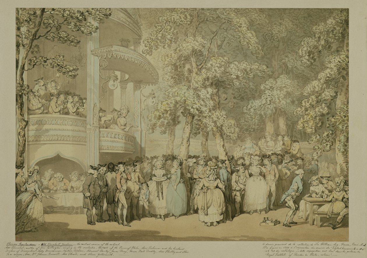 Vauxhall Gardens, ca. 1784 (vask og toilet med kuglepen og brunt blæk over blyant på papir) af Thomas Rowlandson